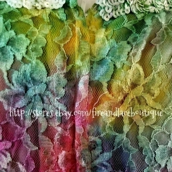 VINTAGE 70S CUSTOM DIP DYED LACE SEQUIN RICK RAC DRESS SZ S M - Picture 10 of 11